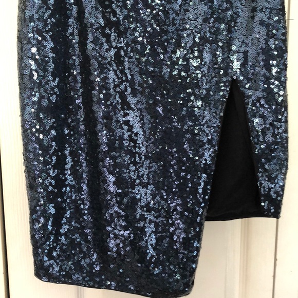 Blue Sequin Bodycon Skirt - Picture 4 of 6